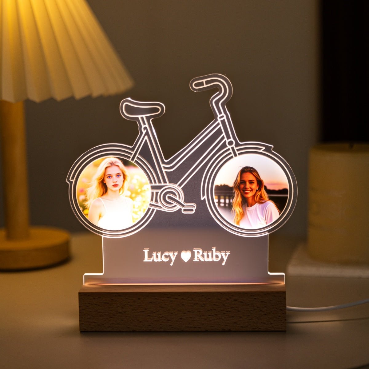 Custom Couple Bike Photo Light – Personalized LED Gift with Two Pictures & Names - MoeCraze