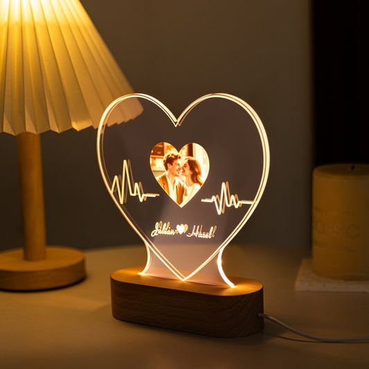 Custom Heartbeat Acrylic Photo Light – Personalized LED Gift for Couples