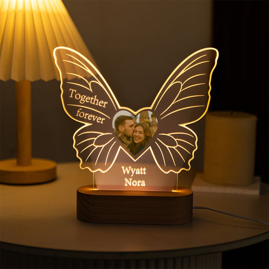Custom butterfly acrylic photo lamp with engraved names – MoeCraze