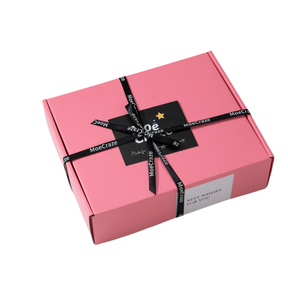 Elegant pink gift box with black MoeCraze ribbon – perfect for romantic or commemorative product packaging – MoeCraze

