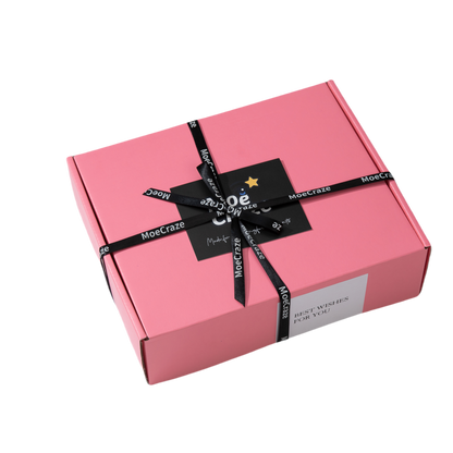 Elegant pink gift box with black MoeCraze ribbon – perfect for romantic or commemorative product packaging – MoeCraze

