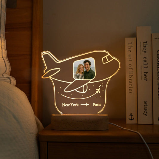 Custom Airplane Acrylic Lamp with Photo – Personalized Travel Gift for Couples or Long - Distance Love - MoeCraze