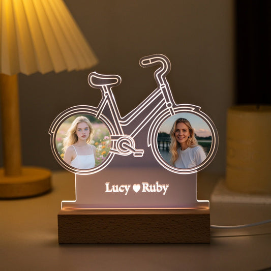 Custom Couple Bike Photo Light – Personalized LED Gift with Two Pictures & Names - MoeCraze
