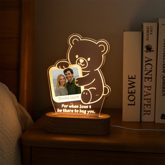 Custom Hug Bear Acrylic Night Light – Personalized Photo Gift for Long Distance Love - MoeCraze