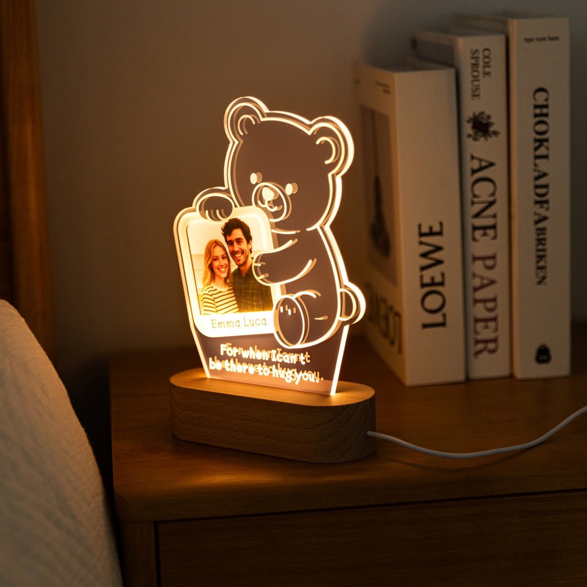 Custom Hug Bear Acrylic Night Light – Personalized Photo Gift for Long Distance Love - MoeCraze