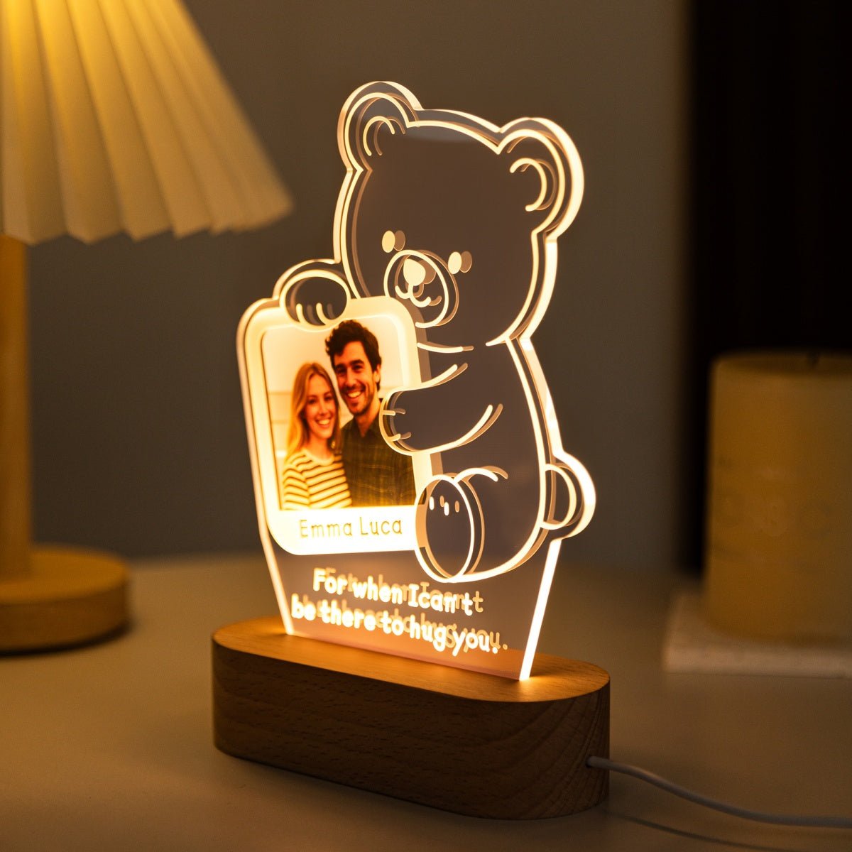 Custom Hug Bear Acrylic Night Light – Personalized Photo Gift for Long Distance Love - MoeCraze