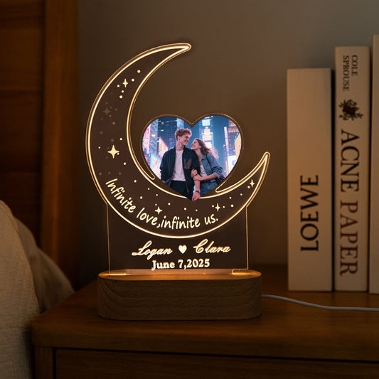 Custom Moonlight Acrylic Lamp with Heart Photo | Romantic Couple Gift with Names & Date - MoeCraze