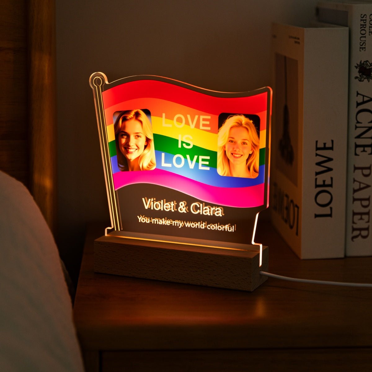 Custom Rainbow Pride Flag Acrylic Lamp with Photos | LGBTQ+ Couple Gift - MoeCraze