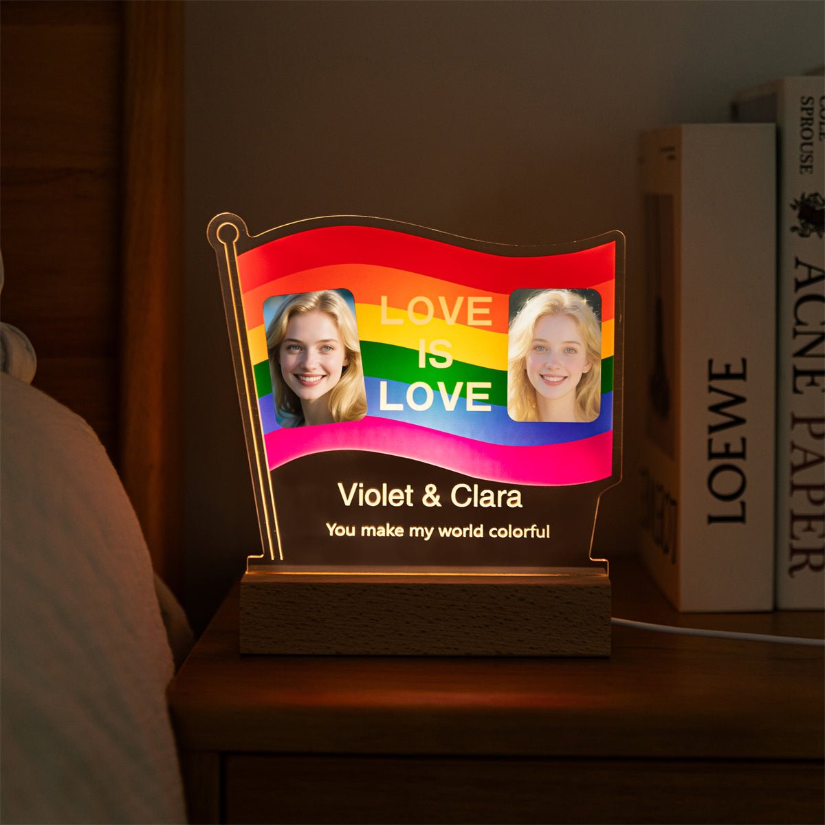 Custom Rainbow Pride Flag Acrylic Lamp with Photos | LGBTQ+ Couple Gift - MoeCraze