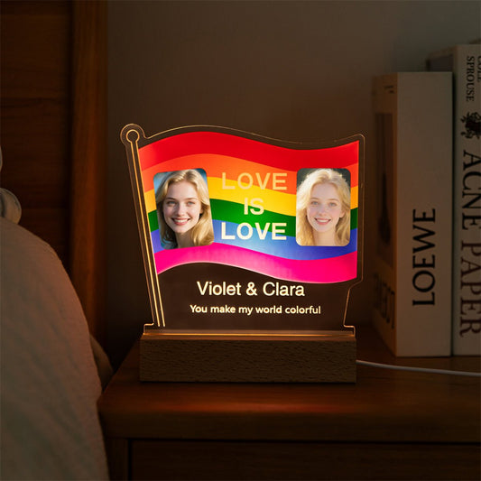 Custom Rainbow Pride Flag Acrylic Lamp with Photos | LGBTQ+ Couple Gift - MoeCraze