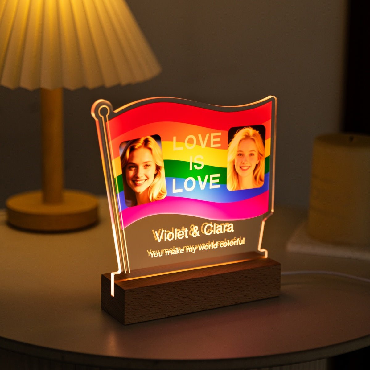 Custom Rainbow Pride Flag Acrylic Lamp with Photos | LGBTQ+ Couple Gift - MoeCraze