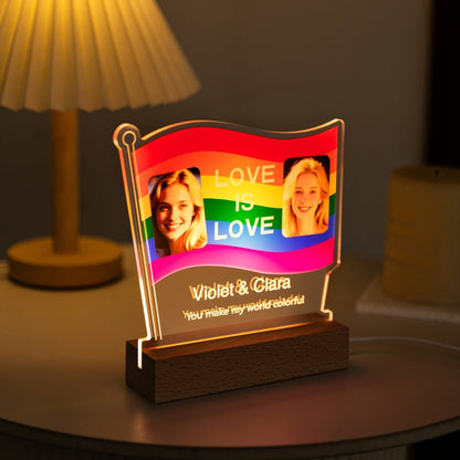 Custom Rainbow Pride Flag Acrylic Lamp with Photos | LGBTQ+ Couple Gift - MoeCraze