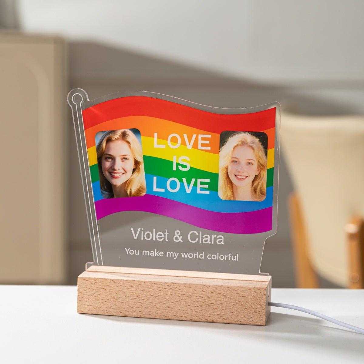 Custom Rainbow Pride Flag Acrylic Lamp with Photos | LGBTQ+ Couple Gift - MoeCraze