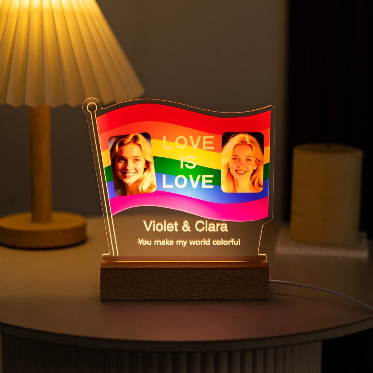 Custom Rainbow Pride Flag Acrylic Lamp with Photos | LGBTQ+ Couple Gift - MoeCraze
