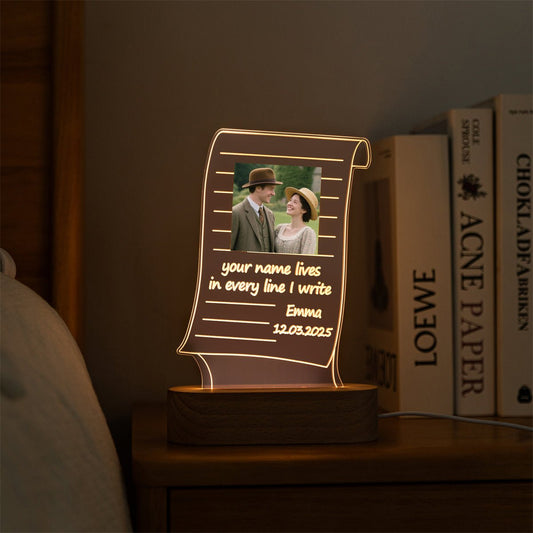 Custom Scroll Acrylic Photo Night Light – Personalized Gift with Quote, Date & Picture - MoeCraze